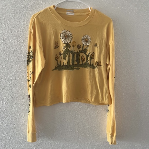 MOTHER Tops - MOTHER The L/S Slouchie Cutoff Crop Wild  Mushroom Tee Shirt, Size M Yellow